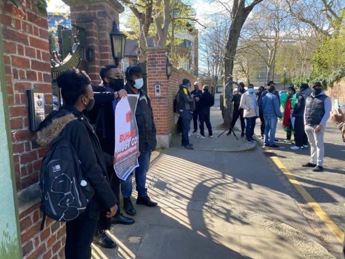 Nigerians in UK today stormed Abuja House in London, protesting and demanding Buhari must return back to Nigeria
