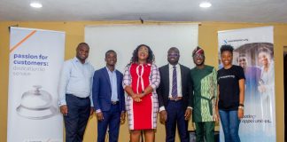 L-R: Representative of Access Bank, Mr Oluwatosin Ponle; Access Bank Official, Mr Daniel Oduma; Senior Special Assistant on education to the Governor of Lagos State, Ms Adetola Salau; Director, NerdzFactory Foundation, Mr Ade' Olowojoba; Communication and Knowledge Management Lead, Nigerian Climate Innovation Centre, Mr Daniel Oladoja and the Programmes Lead, NerdzFactory Foundation, Ms. Thelma Eweama during the flagoff of climate change advocacy campaign and the launch of Sustainability Club at the Lagos City College Hall, Yaba, Lagos